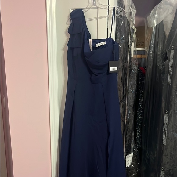 Mac Duggal - NWT - size 12 - Navy Blue One Shoulder Gown - Picture 8 of 9